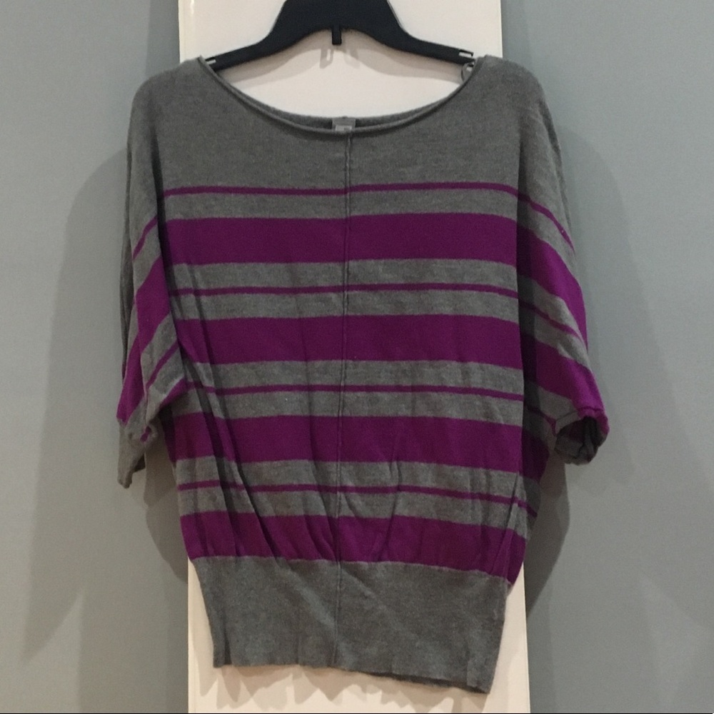 Gray and purple striped sweater